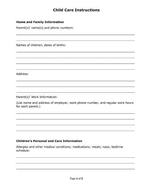 free printable child care info sheet