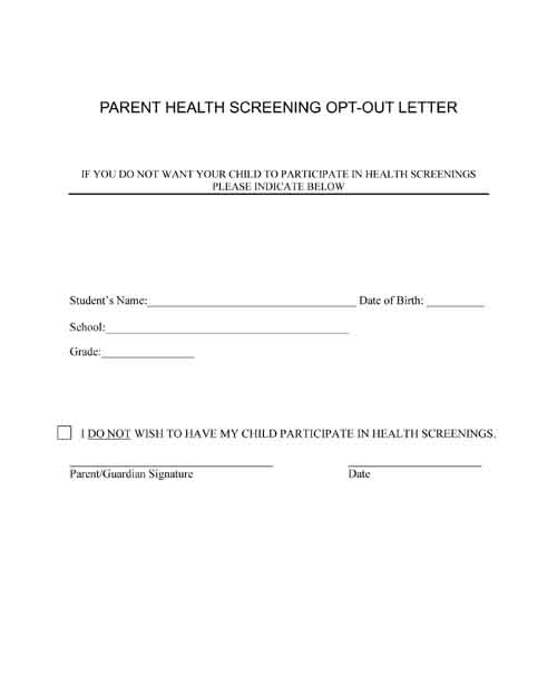 Health screening. Opt out letter for school.